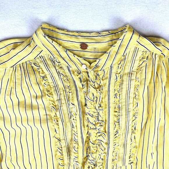 Free People FPone Yellow and Blue Striped Hand Printed Long Sleeve Top Women’s S - Picture 2 of 11